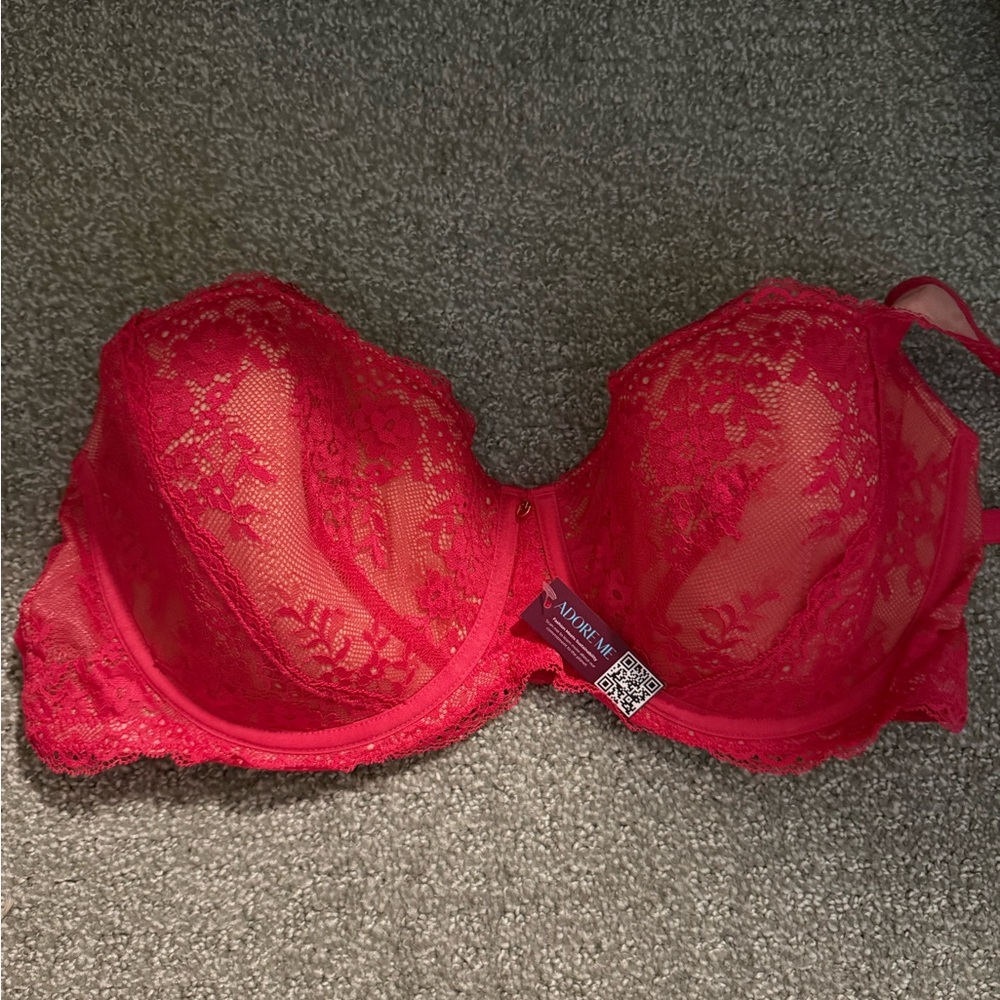Adore Me Red Lace Underwire Balconette Bra